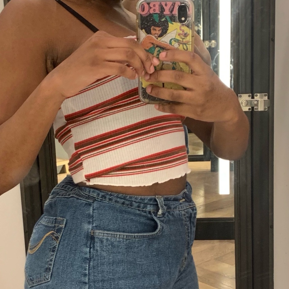 Red white and brown crop top